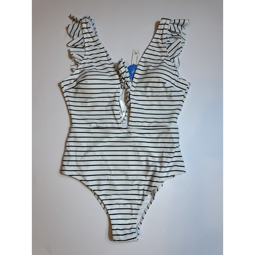 CUPSHE Women's One Piece Halter Deep V Neck Swimsuit‎ Tummy Control  Sz L